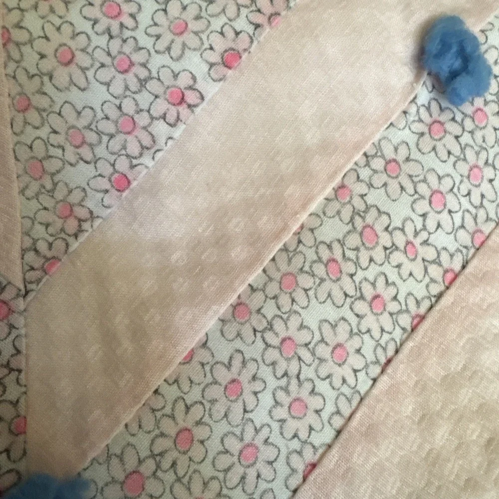 Vintage Handmade Patchwork Quilt Blue Pink Floral Calico Tied Baby Blanket 35x48